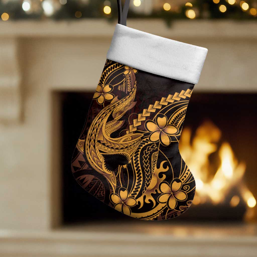 Gold Black Aloha Hawaii Christmas Stocking Polynesian Shark Tattoo With Plumeria LT14 Set of 2 Gold - Polynesian Pride