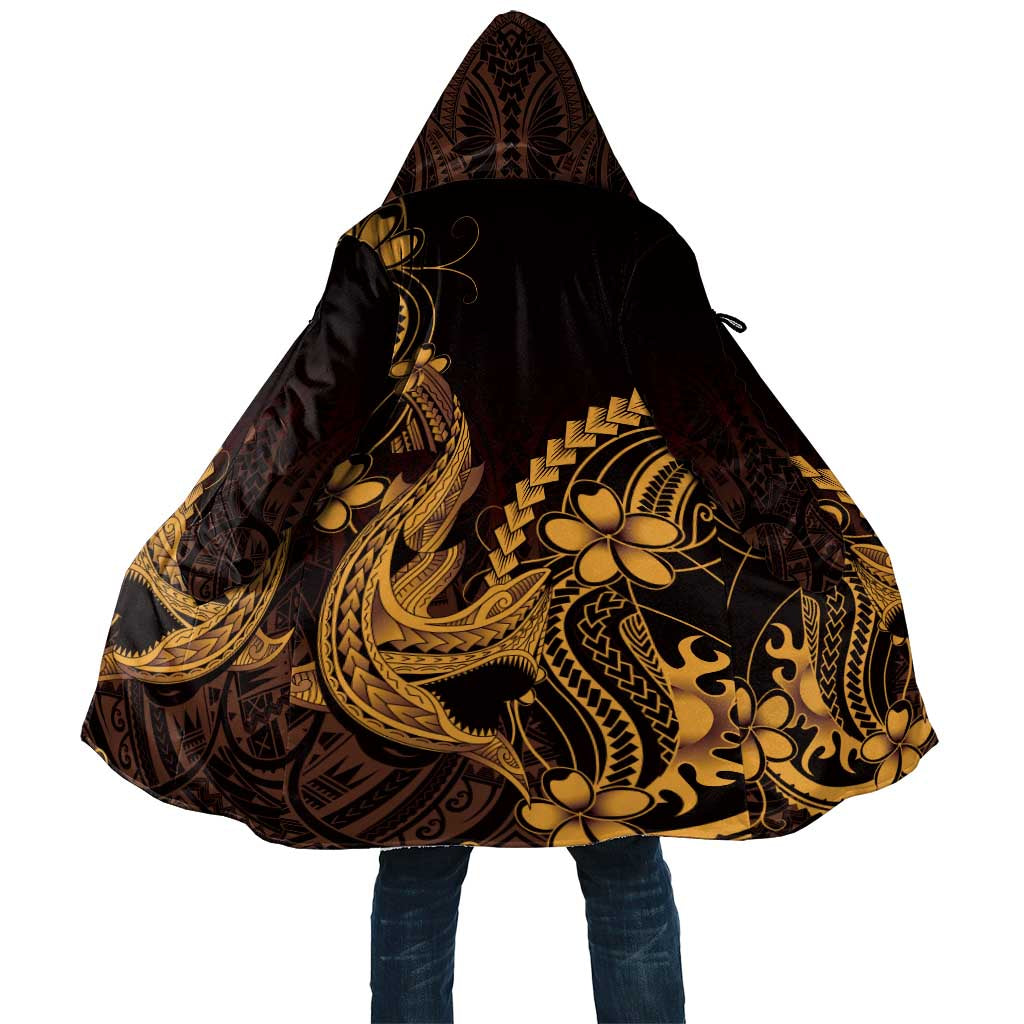 Gold Black Aloha Hawaii Cloak Polynesian Shark Tattoo With Plumeria LT14 Unisex Gold - Polynesian Pride