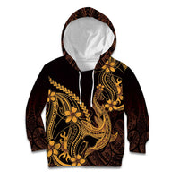 Gold Black Aloha Hawaii Kid Hoodie Polynesian Shark Tattoo With Plumeria LT14 Hoodie Gold - Polynesian Pride