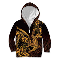 Gold Black Aloha Hawaii Kid Hoodie Polynesian Shark Tattoo With Plumeria LT14 Zip Hoodie Gold - Polynesian Pride