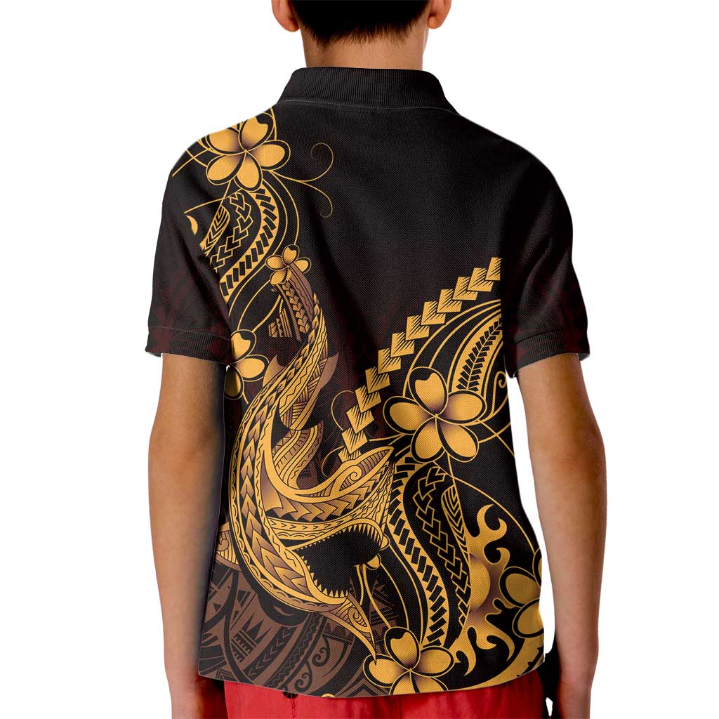 Gold Black Aloha Hawaii Kid Polo Shirt Polynesian Shark Tattoo With Plumeria LT14 - Polynesian Pride