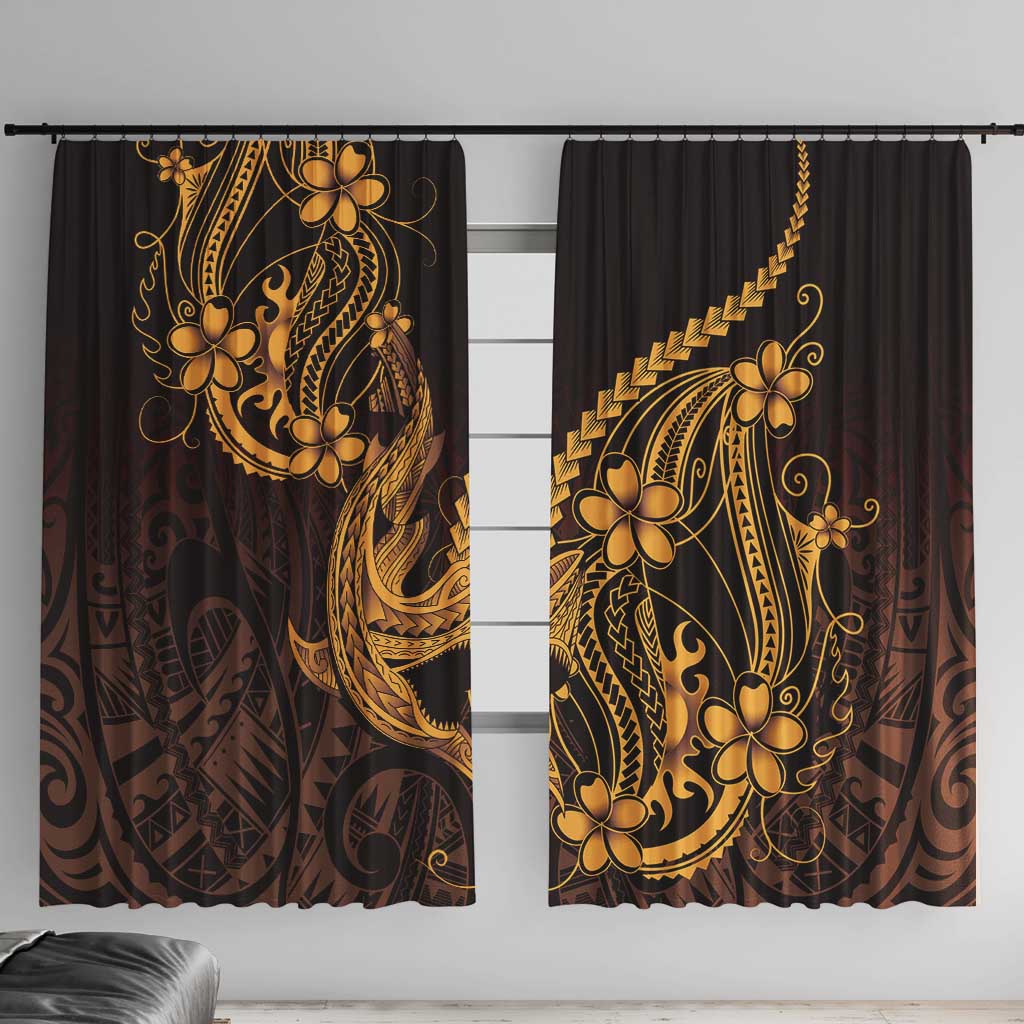 Gold Black Aloha Hawaii Window Curtain Polynesian Shark Tattoo With Plumeria LT14 With Hooks Gold - Polynesian Pride