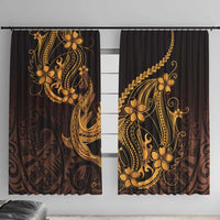 Gold Black Aloha Hawaii Window Curtain Polynesian Shark Tattoo With Plumeria LT14 With Hooks Gold - Polynesian Pride