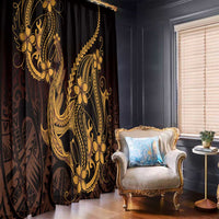 Gold Black Aloha Hawaii Window Curtain Polynesian Shark Tattoo With Plumeria LT14 - Polynesian Pride