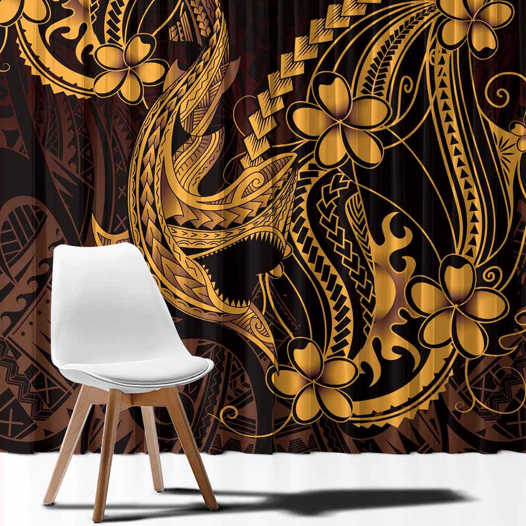 Gold Black Aloha Hawaii Window Curtain Polynesian Shark Tattoo With Plumeria LT14 - Polynesian Pride