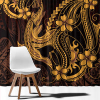 Gold Black Aloha Hawaii Window Curtain Polynesian Shark Tattoo With Plumeria LT14 - Polynesian Pride
