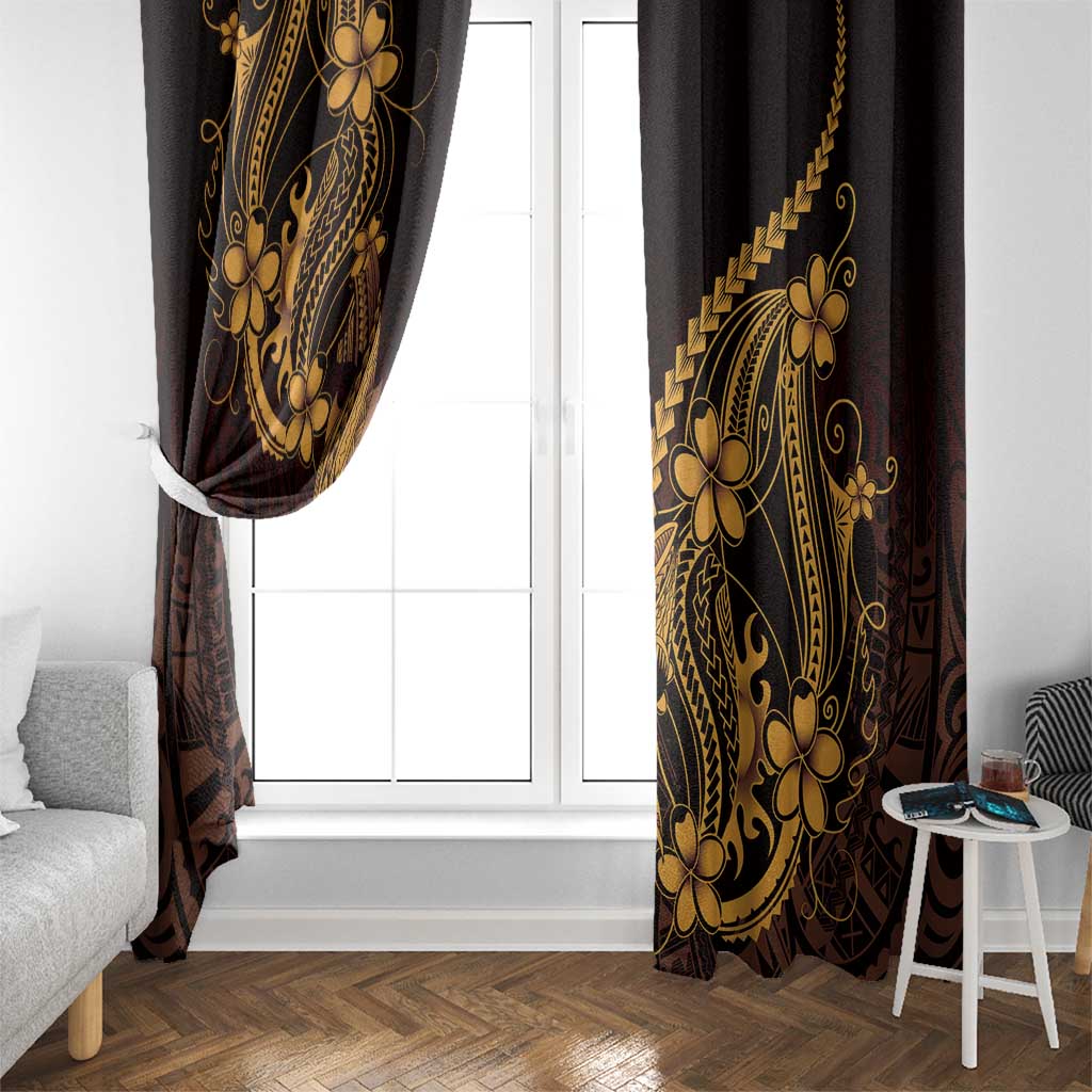 Gold Black Aloha Hawaii Window Curtain Polynesian Shark Tattoo With Plumeria LT14 - Polynesian Pride