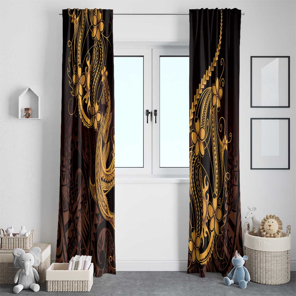 Gold Black Aloha Hawaii Window Curtain Polynesian Shark Tattoo With Plumeria LT14 - Polynesian Pride