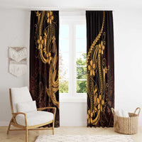 Gold Black Aloha Hawaii Window Curtain Polynesian Shark Tattoo With Plumeria LT14 - Polynesian Pride