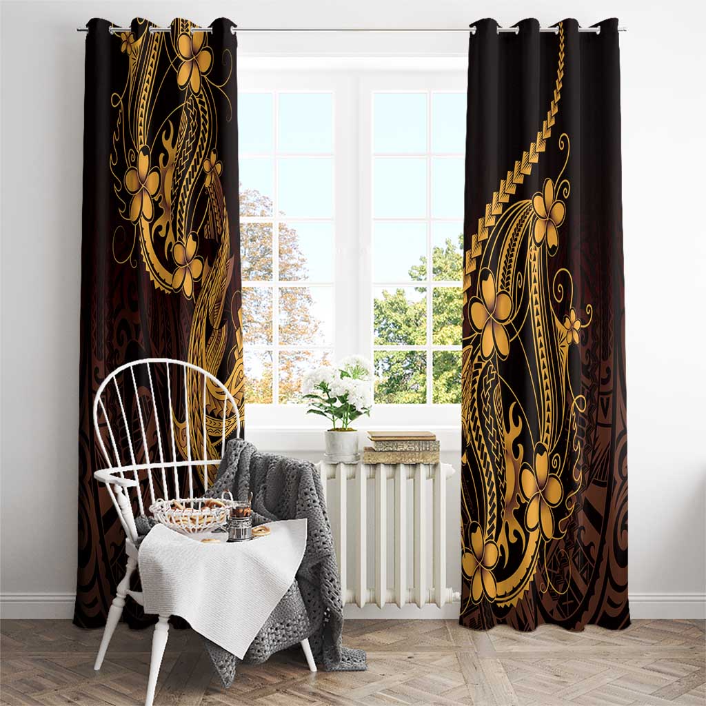 Gold Black Aloha Hawaii Window Curtain Polynesian Shark Tattoo With Plumeria LT14 - Polynesian Pride