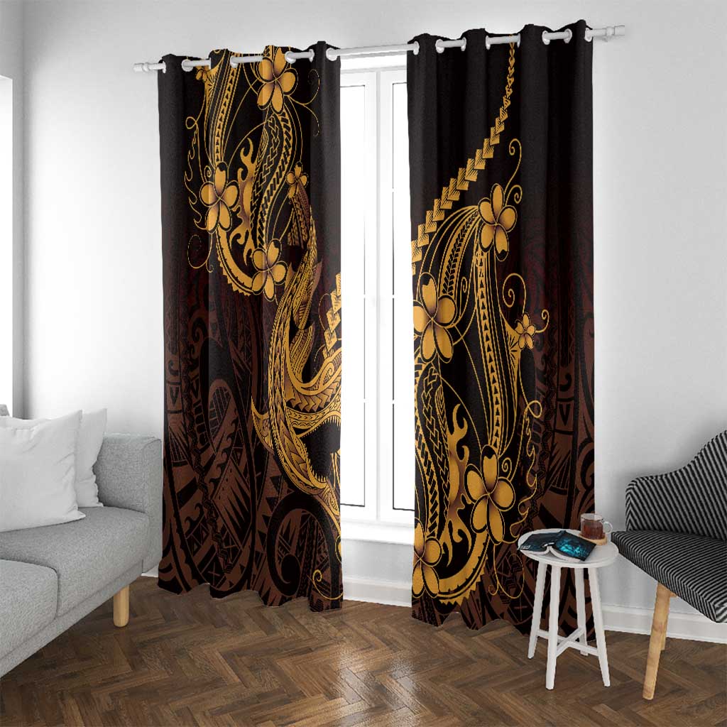 Gold Black Aloha Hawaii Window Curtain Polynesian Shark Tattoo With Plumeria LT14 With Grommets Gold - Polynesian Pride