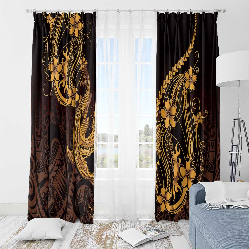 Gold Black Aloha Hawaii Window Curtain Polynesian Shark Tattoo With Plumeria LT14 - Polynesian Pride