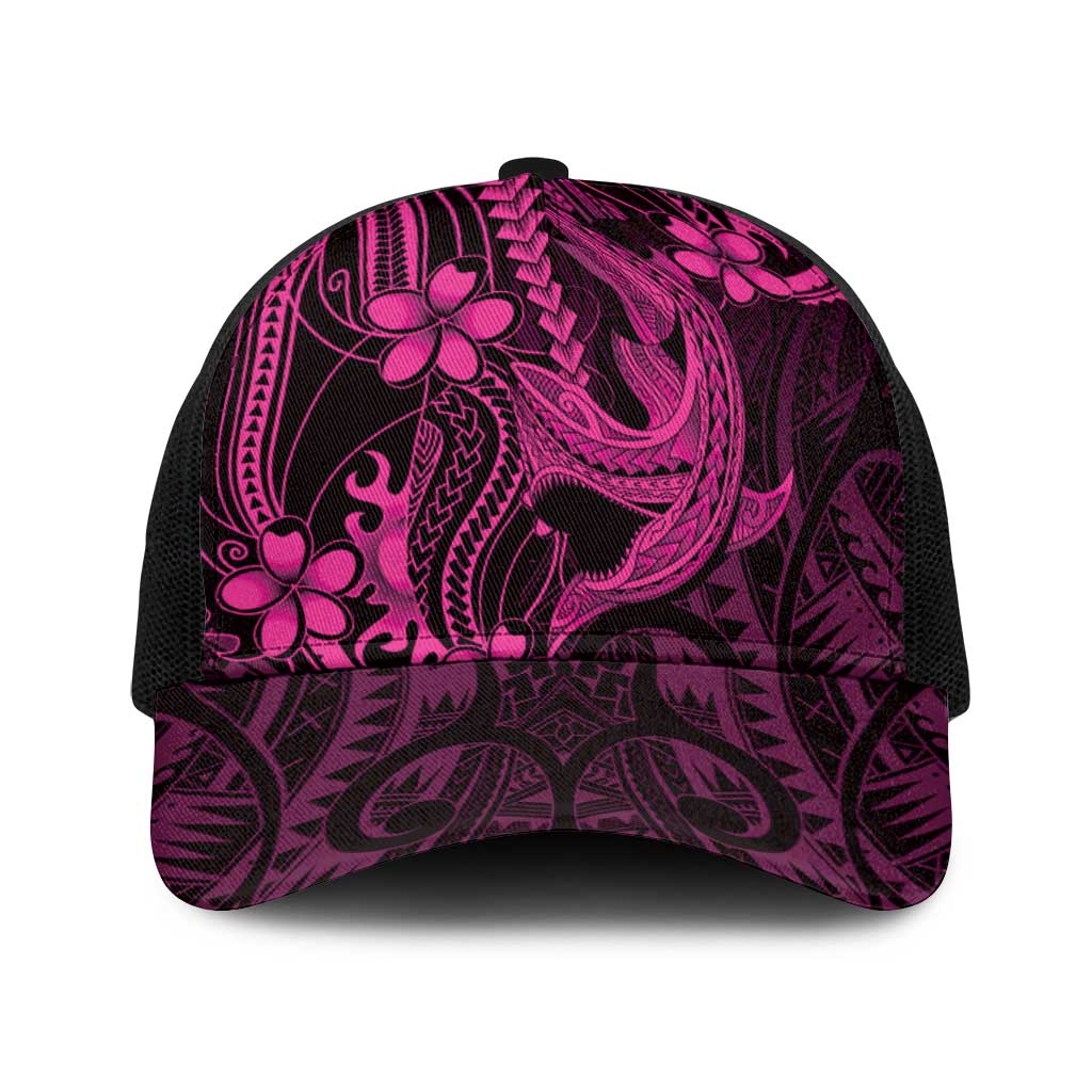 Pink Black Aloha Hawaii Baseball Net Cap Polynesian Shark Tattoo With Plumeria LT14 One Size Black Pink - Polynesian Pride