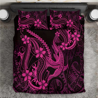 Pink Black Aloha Hawaii Bedding Set Polynesian Shark Tattoo With Plumeria LT14 Pink - Polynesian Pride