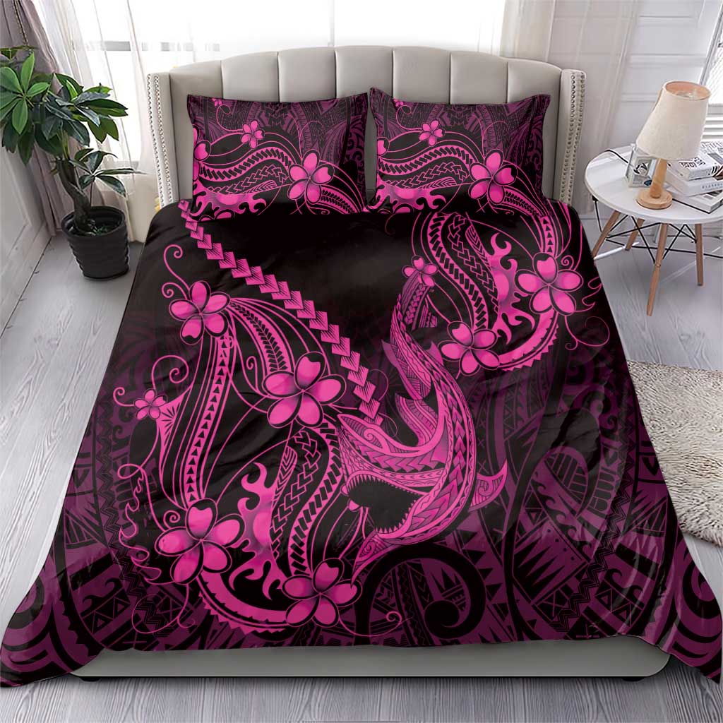 Pink Black Aloha Hawaii Bedding Set Polynesian Shark Tattoo With Plumeria LT14 - Polynesian Pride
