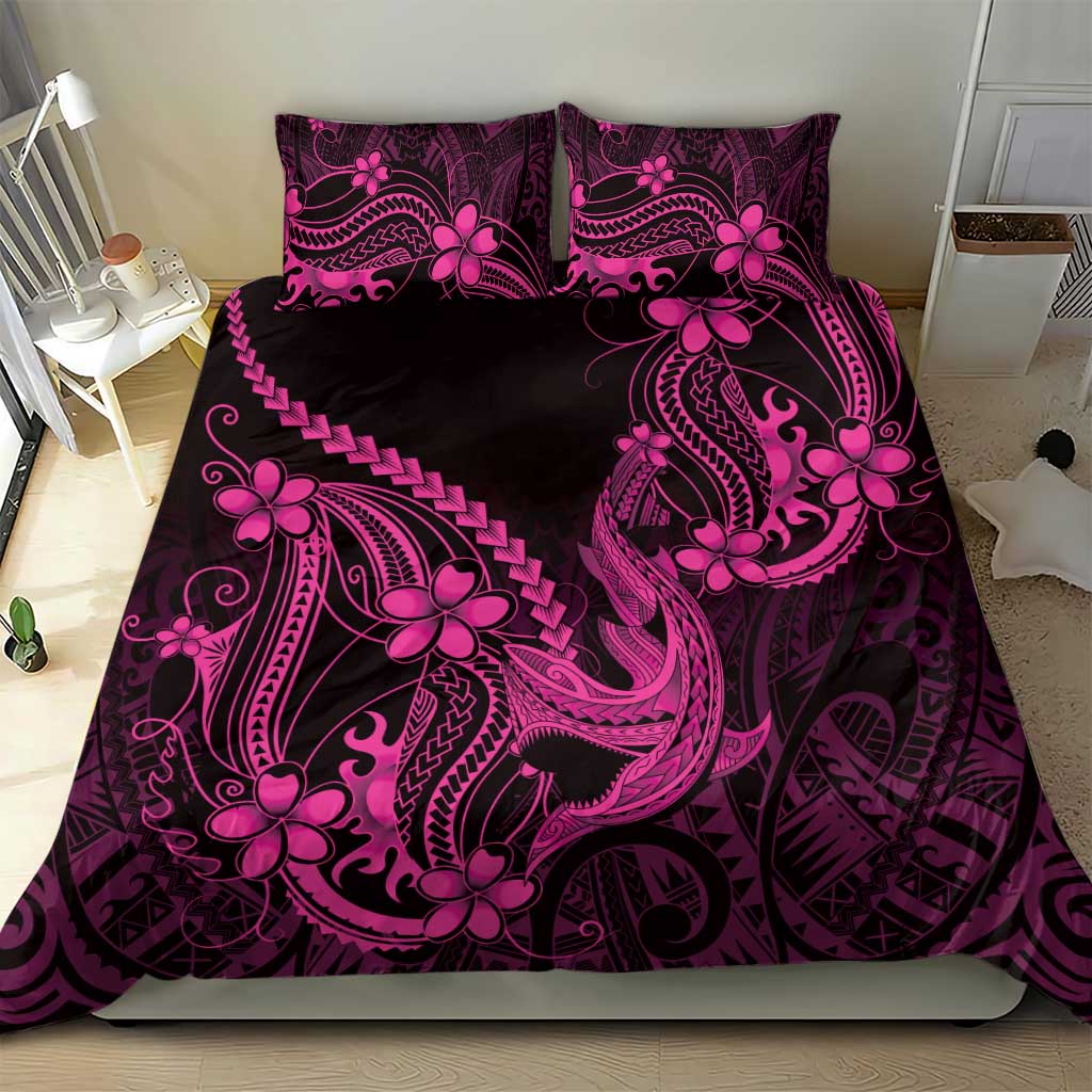 Pink Black Aloha Hawaii Bedding Set Polynesian Shark Tattoo With Plumeria LT14 - Polynesian Pride