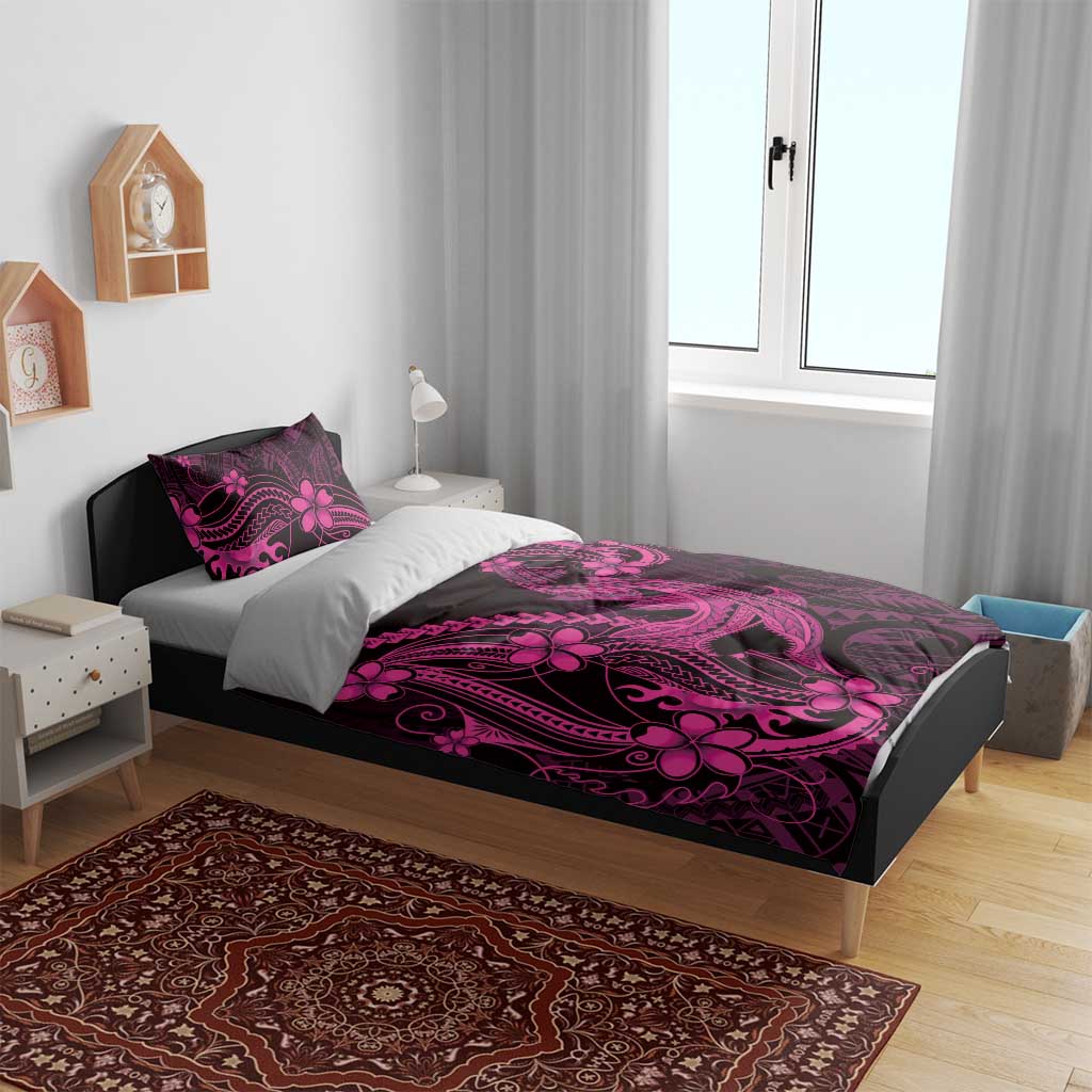 Pink Black Aloha Hawaii Bedding Set Polynesian Shark Tattoo With Plumeria LT14 - Polynesian Pride