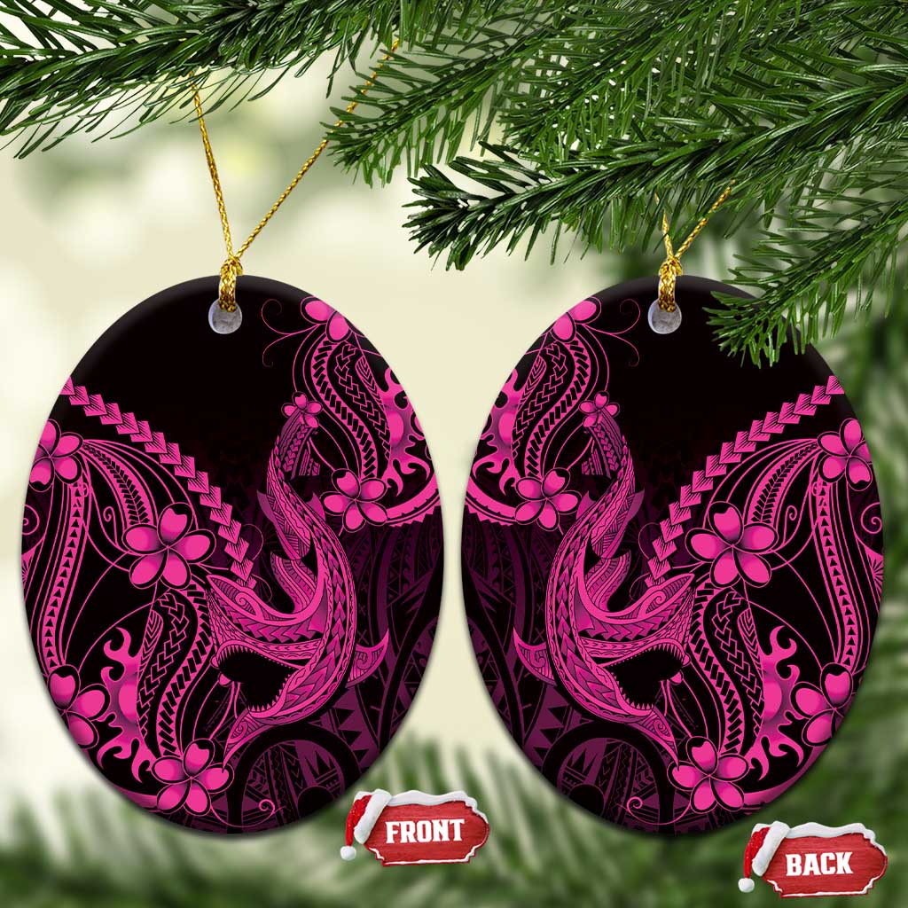 Pink Black Aloha Hawaii Ceramic Ornament Polynesian Shark Tattoo With Plumeria LT14 Oval Pink - Polynesian Pride