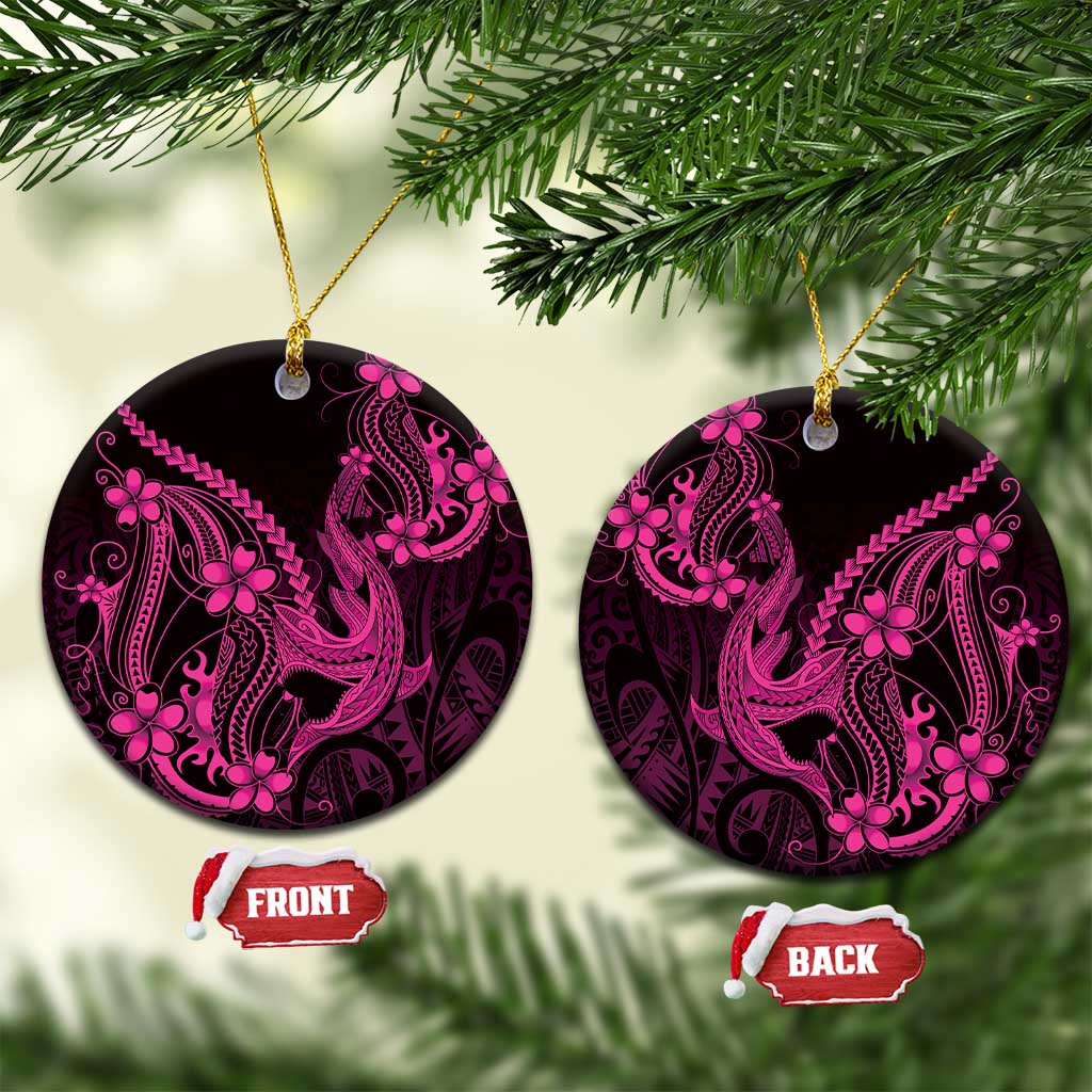 Pink Black Aloha Hawaii Ceramic Ornament Polynesian Shark Tattoo With Plumeria LT14 Circle Pink - Polynesian Pride