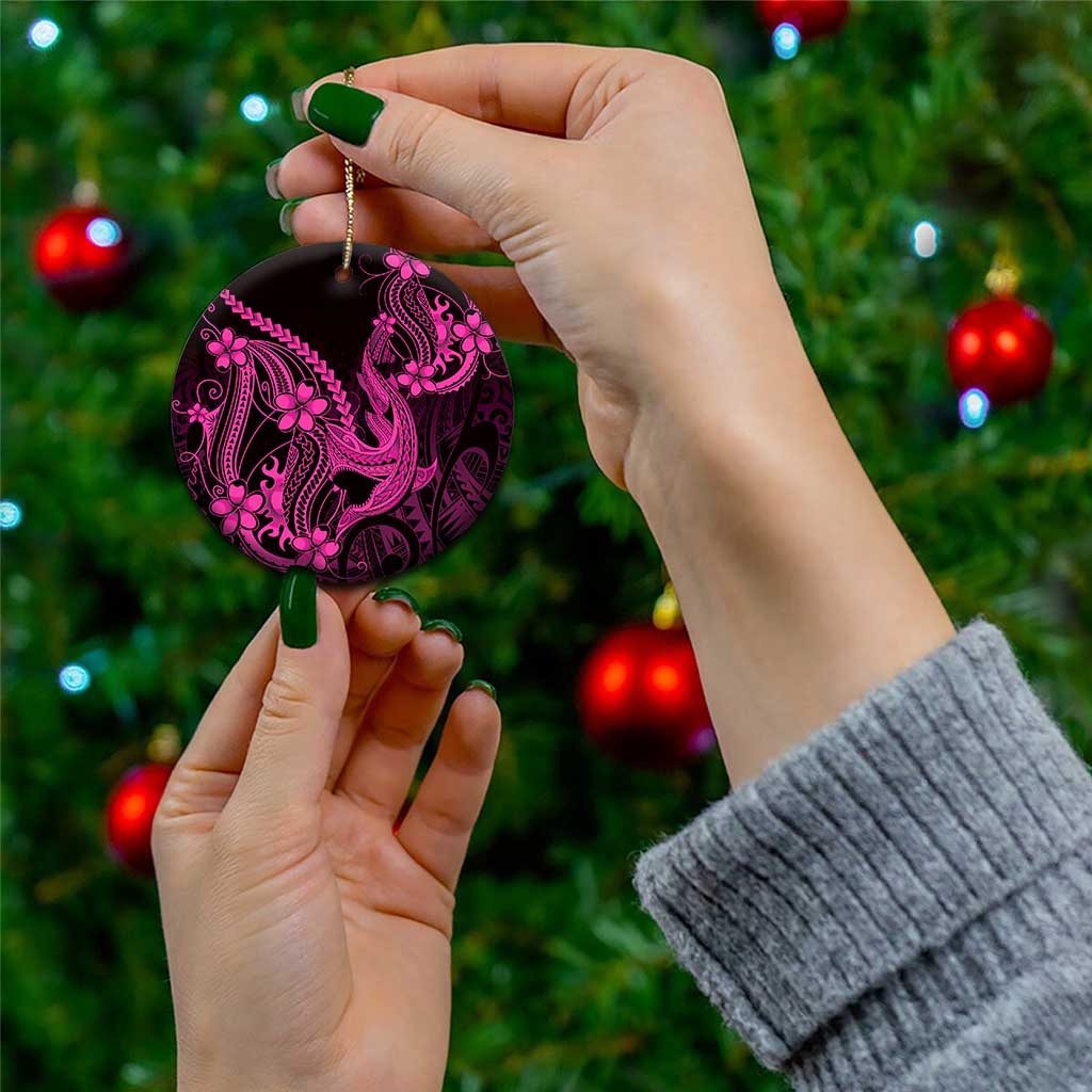 Pink Black Aloha Hawaii Ceramic Ornament Polynesian Shark Tattoo With Plumeria LT14 - Polynesian Pride