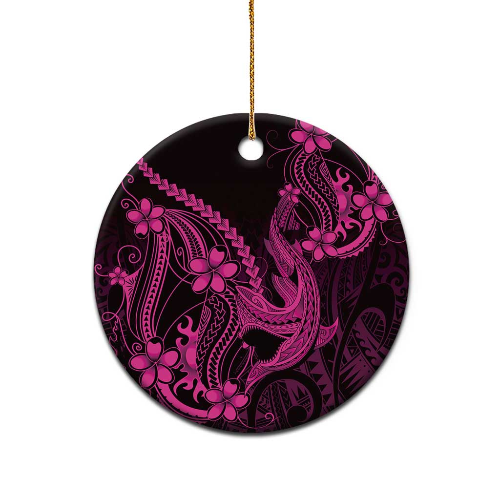 Pink Black Aloha Hawaii Ceramic Ornament Polynesian Shark Tattoo With Plumeria LT14 - Polynesian Pride
