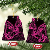 Pink Black Aloha Hawaii Ceramic Ornament Polynesian Shark Tattoo With Plumeria LT14 Bell Flake Pink - Polynesian Pride