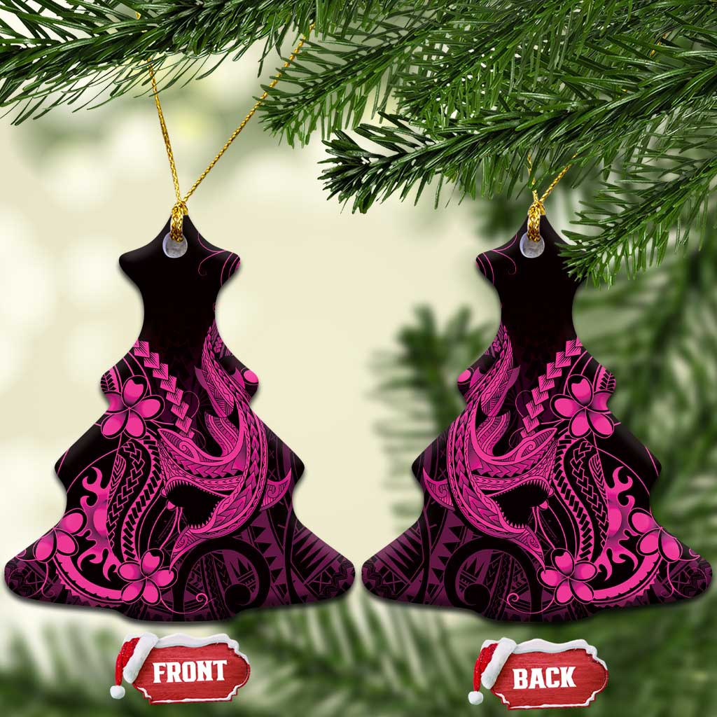 Pink Black Aloha Hawaii Ceramic Ornament Polynesian Shark Tattoo With Plumeria LT14 Christmas Tree Pink - Polynesian Pride
