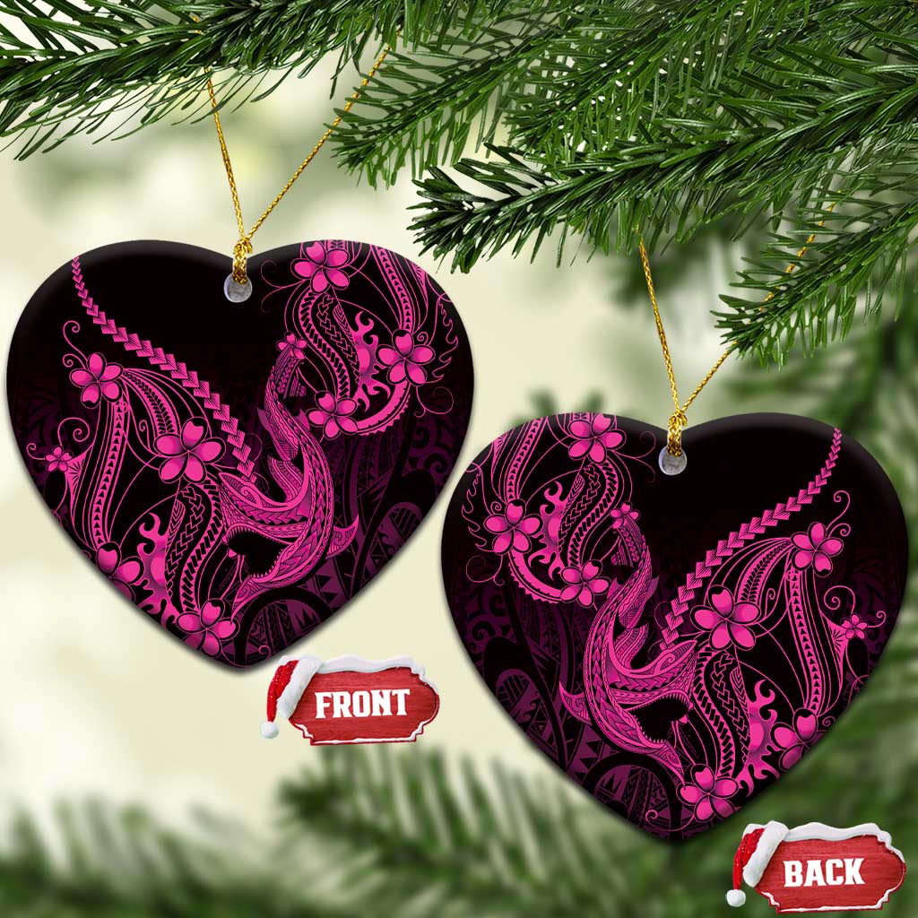 Pink Black Aloha Hawaii Ceramic Ornament Polynesian Shark Tattoo With Plumeria LT14 Heart Pink - Polynesian Pride