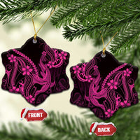 Pink Black Aloha Hawaii Ceramic Ornament Polynesian Shark Tattoo With Plumeria LT14 Snow Flake Pink - Polynesian Pride