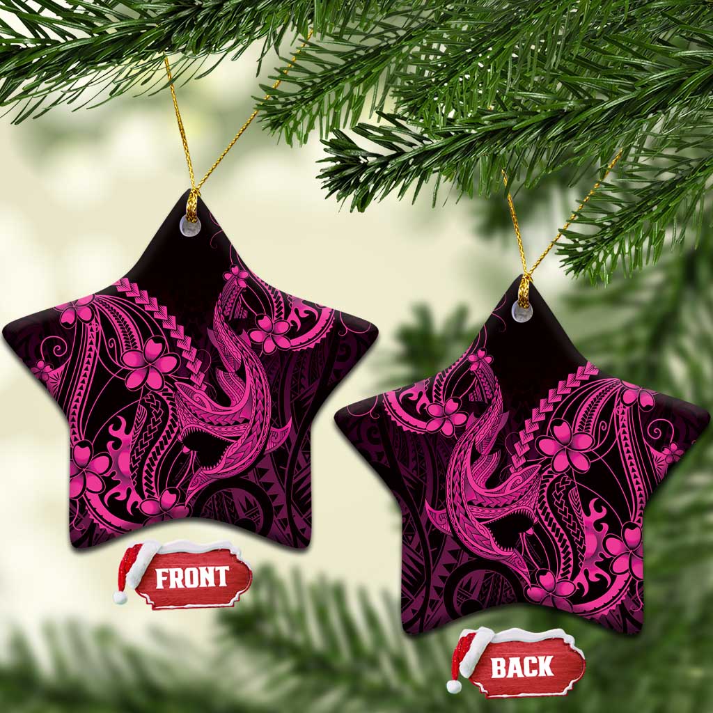Pink Black Aloha Hawaii Ceramic Ornament Polynesian Shark Tattoo With Plumeria LT14 Star Pink - Polynesian Pride