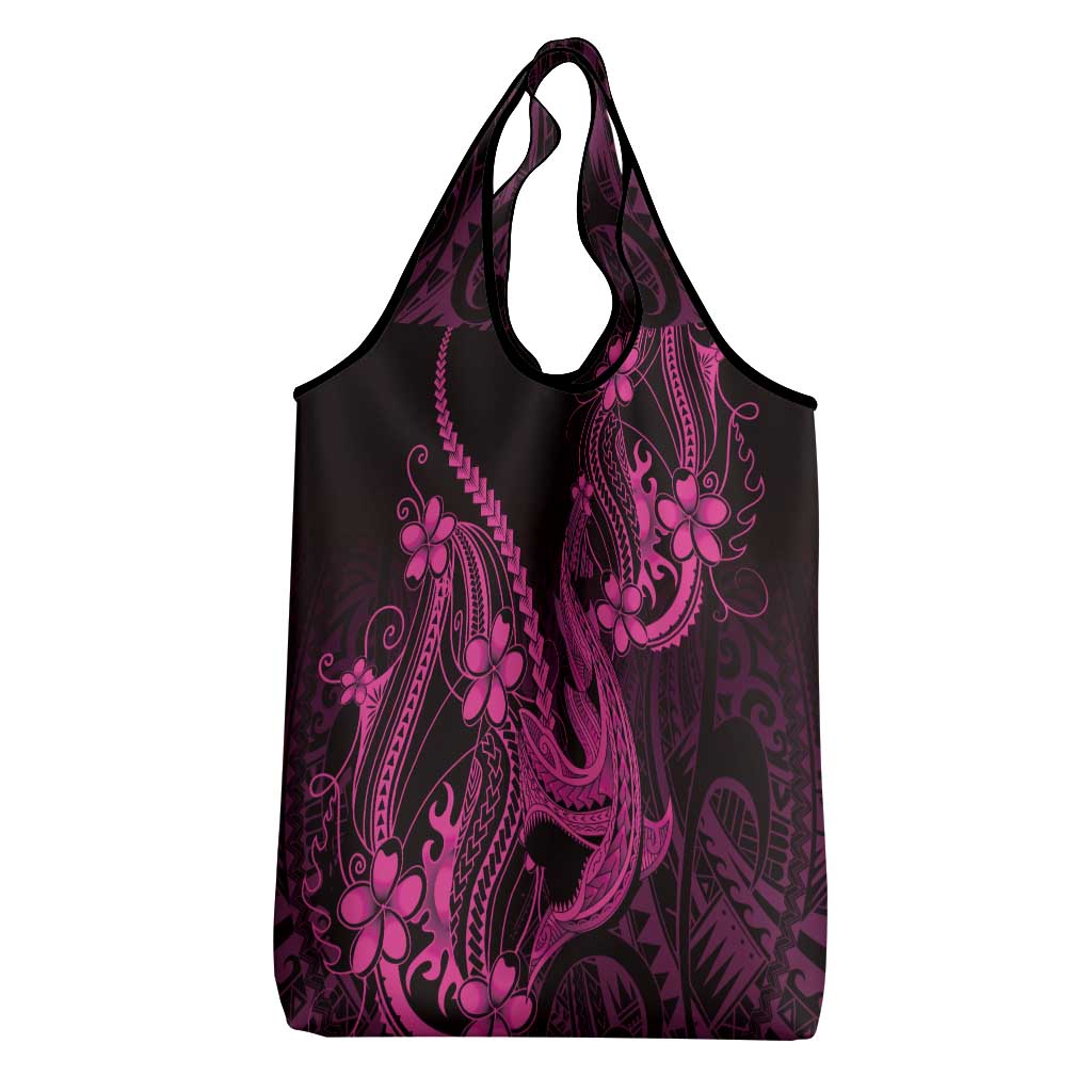 Pink Black Aloha Hawaii Grocery Bag Polynesian Shark Tattoo With Plumeria LT14 - Polynesian Pride