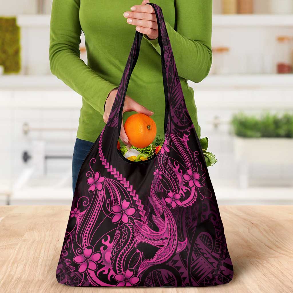 Pink Black Aloha Hawaii Grocery Bag Polynesian Shark Tattoo With Plumeria LT14 - Polynesian Pride