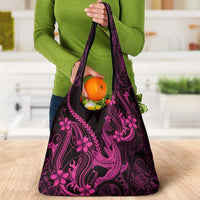 Pink Black Aloha Hawaii Grocery Bag Polynesian Shark Tattoo With Plumeria LT14 - Polynesian Pride