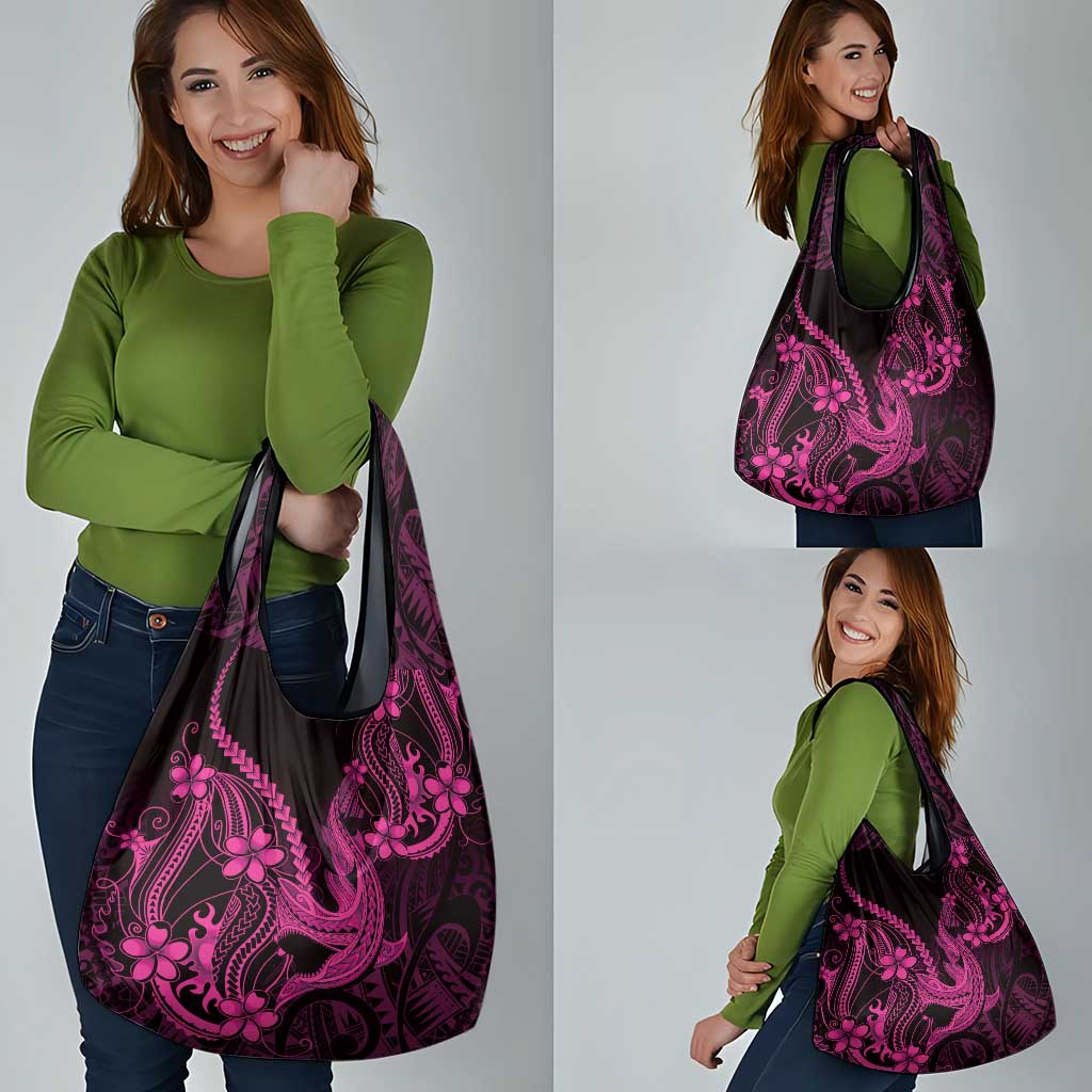 Pink Black Aloha Hawaii Grocery Bag Polynesian Shark Tattoo With Plumeria LT14 - Polynesian Pride