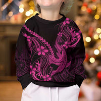 Pink Black Aloha Hawaii Kid Ugly Christmas Sweater Polynesian Shark Tattoo With Plumeria LT14 - Polynesian Pride
