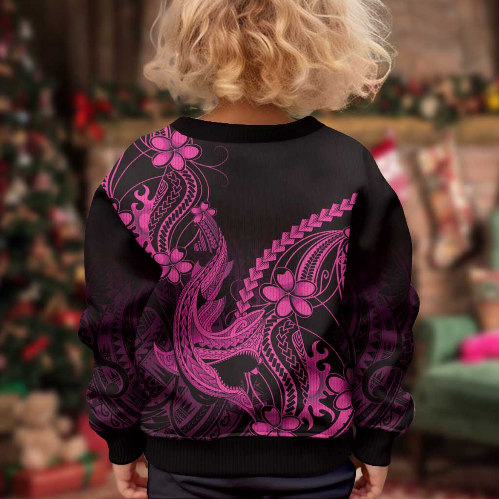 Pink Black Aloha Hawaii Kid Ugly Christmas Sweater Polynesian Shark Tattoo With Plumeria LT14 - Polynesian Pride