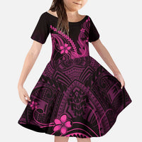 Pink Black Aloha Hawaii Kid Short Sleeve Dress Polynesian Shark Tattoo With Plumeria LT14 KID Pink - Polynesian Pride