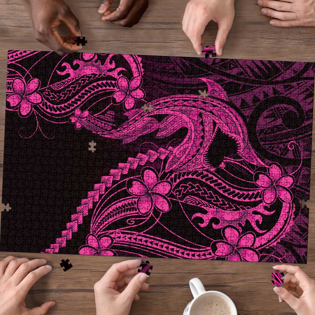 Pink Black Aloha Hawaii Puzzle Polynesian Shark Tattoo With Plumeria LT14 - Polynesian Pride