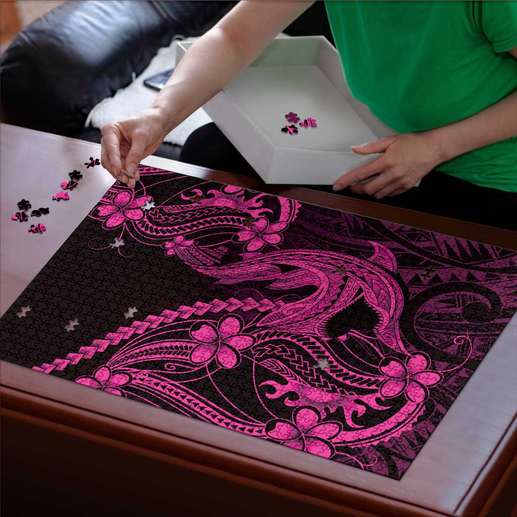 Pink Black Aloha Hawaii Puzzle Polynesian Shark Tattoo With Plumeria LT14 - Polynesian Pride