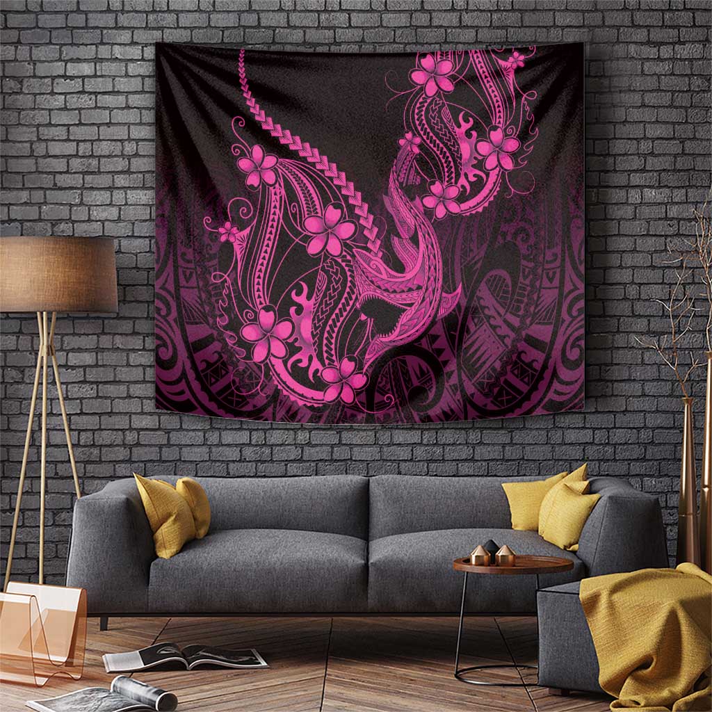 Pink Black Aloha Hawaii Tapestry Polynesian Shark Tattoo With Plumeria LT14 Pink - Polynesian Pride