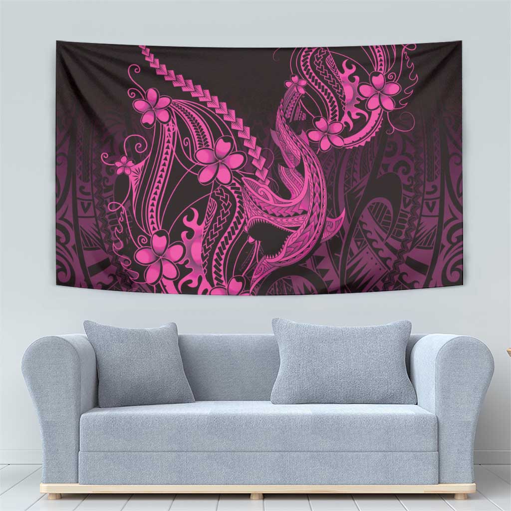 Pink Black Aloha Hawaii Tapestry Polynesian Shark Tattoo With Plumeria LT14 - Polynesian Pride