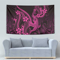 Pink Black Aloha Hawaii Tapestry Polynesian Shark Tattoo With Plumeria LT14 - Polynesian Pride