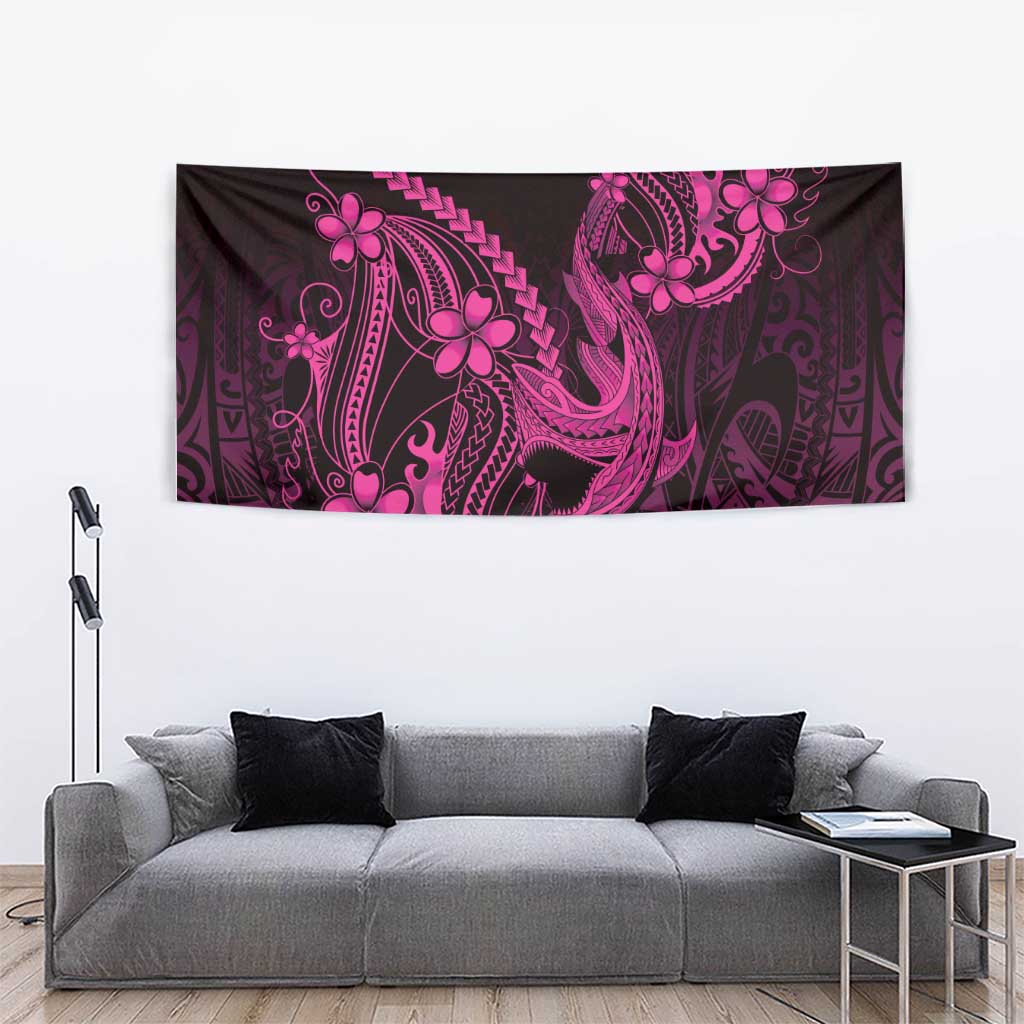 Pink Black Aloha Hawaii Tapestry Polynesian Shark Tattoo With Plumeria LT14 - Polynesian Pride