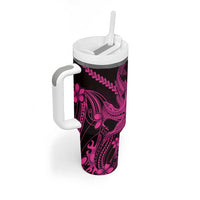 Pink Black Aloha Hawaii Tumbler With Handle Polynesian Shark Tattoo With Plumeria LT14 - Polynesian Pride