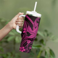 Pink Black Aloha Hawaii Tumbler With Handle Polynesian Shark Tattoo With Plumeria LT14 - Polynesian Pride