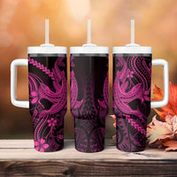 Pink Black Aloha Hawaii Tumbler With Handle Polynesian Shark Tattoo With Plumeria LT14 - Polynesian Pride