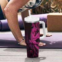 Pink Black Aloha Hawaii Tumbler With Handle Polynesian Shark Tattoo With Plumeria LT14 - Polynesian Pride