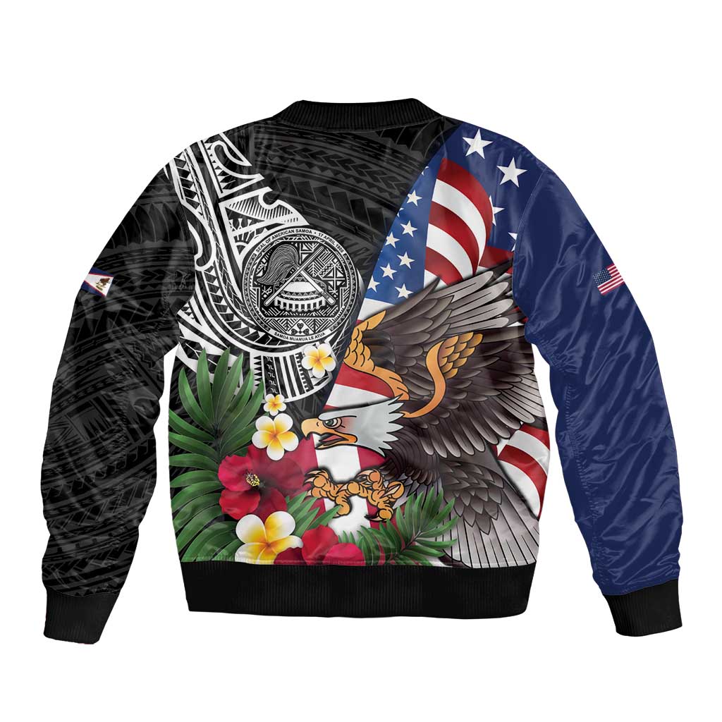 United States and American Samoa Bomber Jacket USA Flag Eagle With Seal Tropical Flowers LT14 - Polynesian Pride