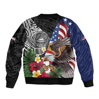 United States and American Samoa Bomber Jacket USA Flag Eagle With Seal Tropical Flowers LT14 - Polynesian Pride