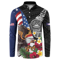 United States and American Samoa Button Sweatshirt USA Flag Eagle With Seal Tropical Flowers LT14 Black - Polynesian Pride